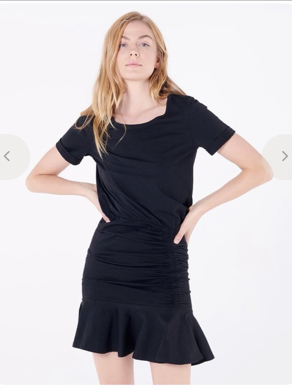 Veronica Beard Pima Cotton Ruched Flounce Navy T-shirt Dress